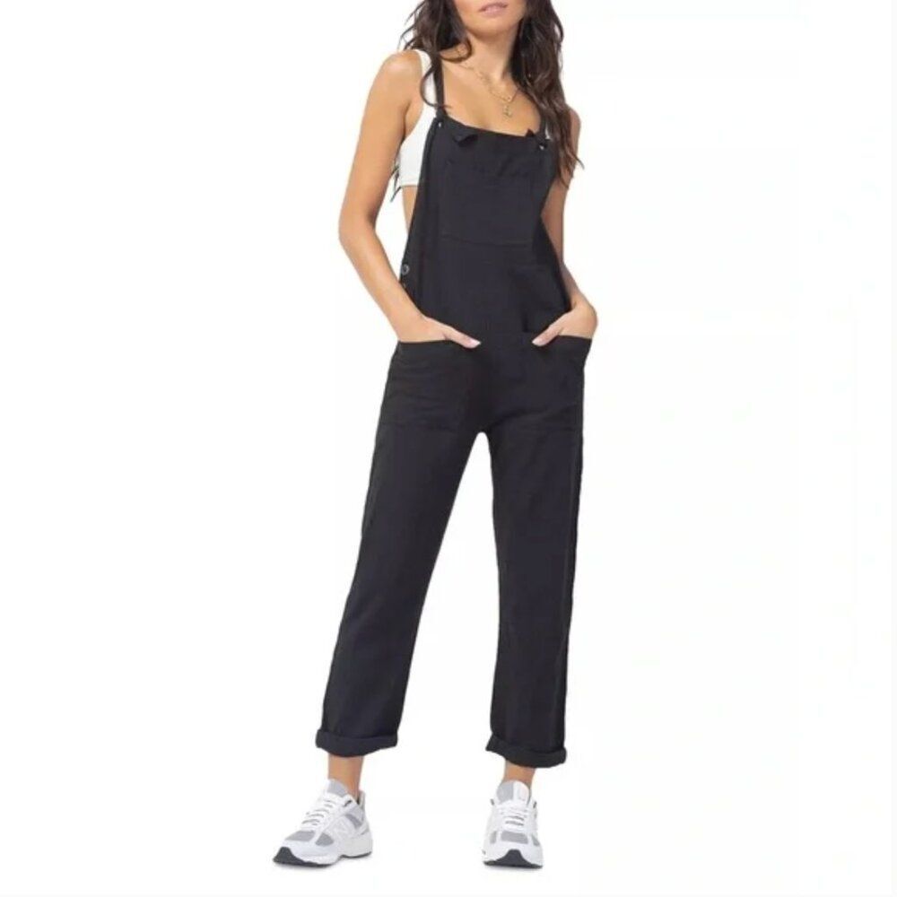 L Space Cali Girl Tie Strap Black Cotton Jumpsuit